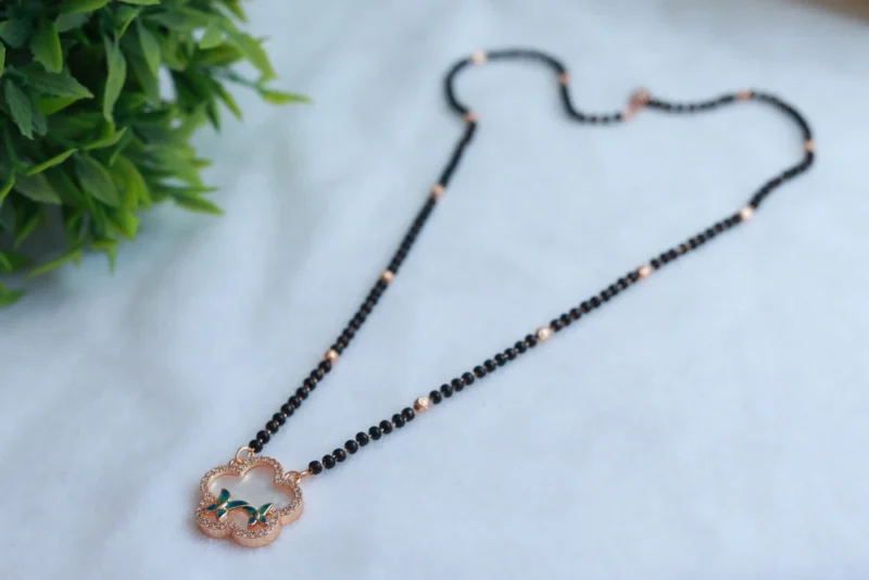 Rose Gold Plated American Diamond Butterfly Cloud Pendant Mangalsutra - Image 3
