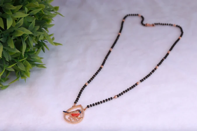 Rose Gold Plated American Diamond Bird Pendant Mangalsutra