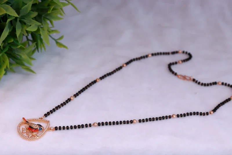 Rose Gold Plated American Diamond Bird Pendant Mangalsutra - Image 3