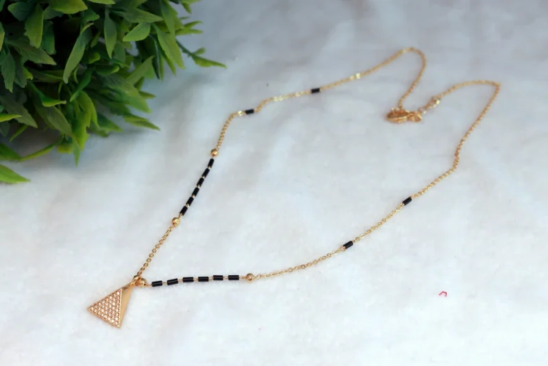 Rose Gold Plated American Diamond Triangle Pendant Necklace with Dual Chain