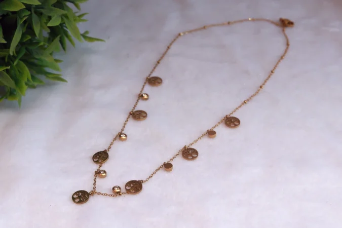 Gold Tone Chain Necklace with Tree of Life and Crystal Charms