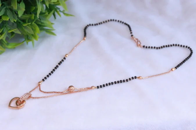 Dual-Chain Rose Gold Plated American Diamond Heart Pendant Necklace