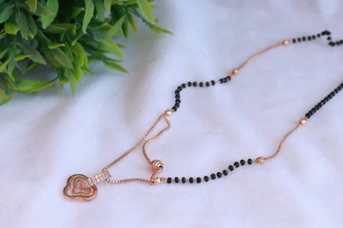 Dual-Chain Rose Gold Plated American Diamond Pendant Necklace