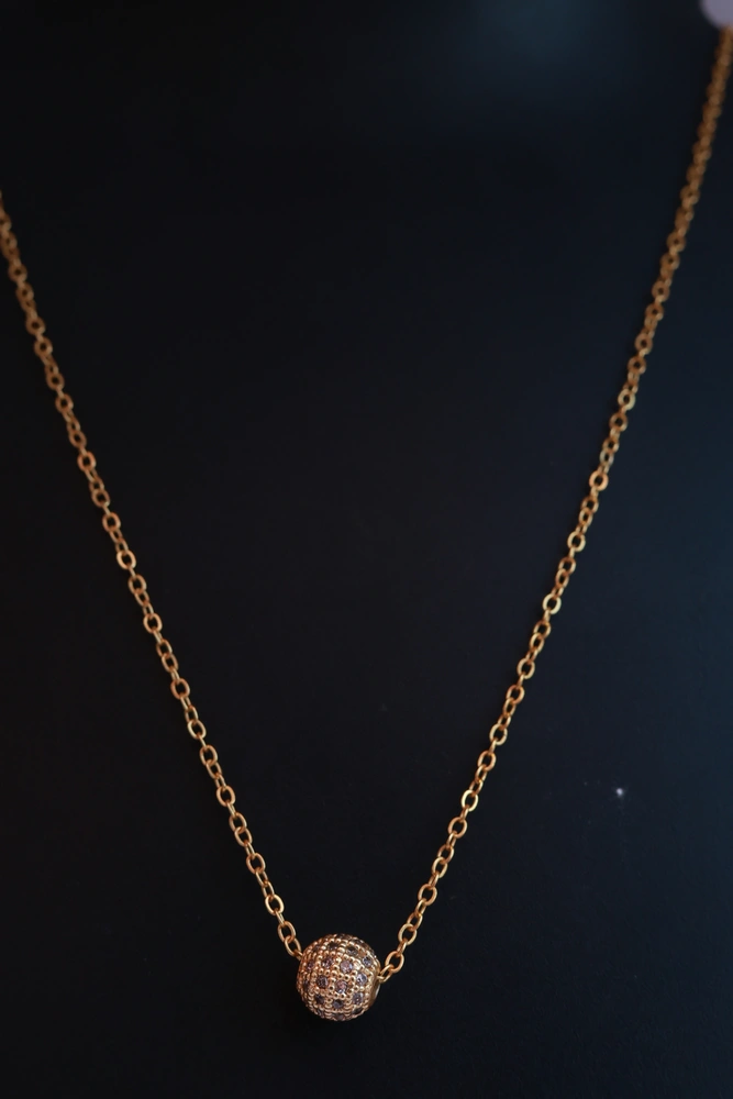 Gold Tone Chain Necklace with Pave-Set Glitter Ball Pendant