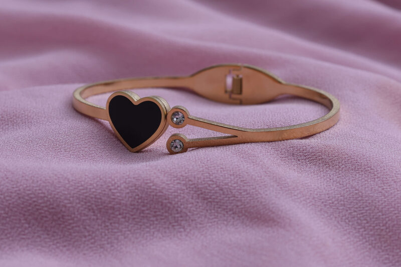 Gold-Tone Heart and Crystal Bypass Bangle - Image 3