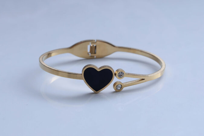 Gold-Tone Heart and Crystal Bypass Bangle