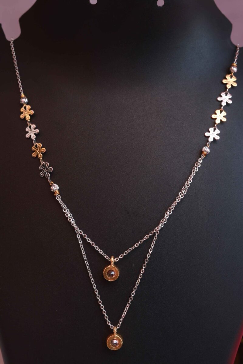 Layered Mixed-Metal Shell and Crystal Necklace - Image 2