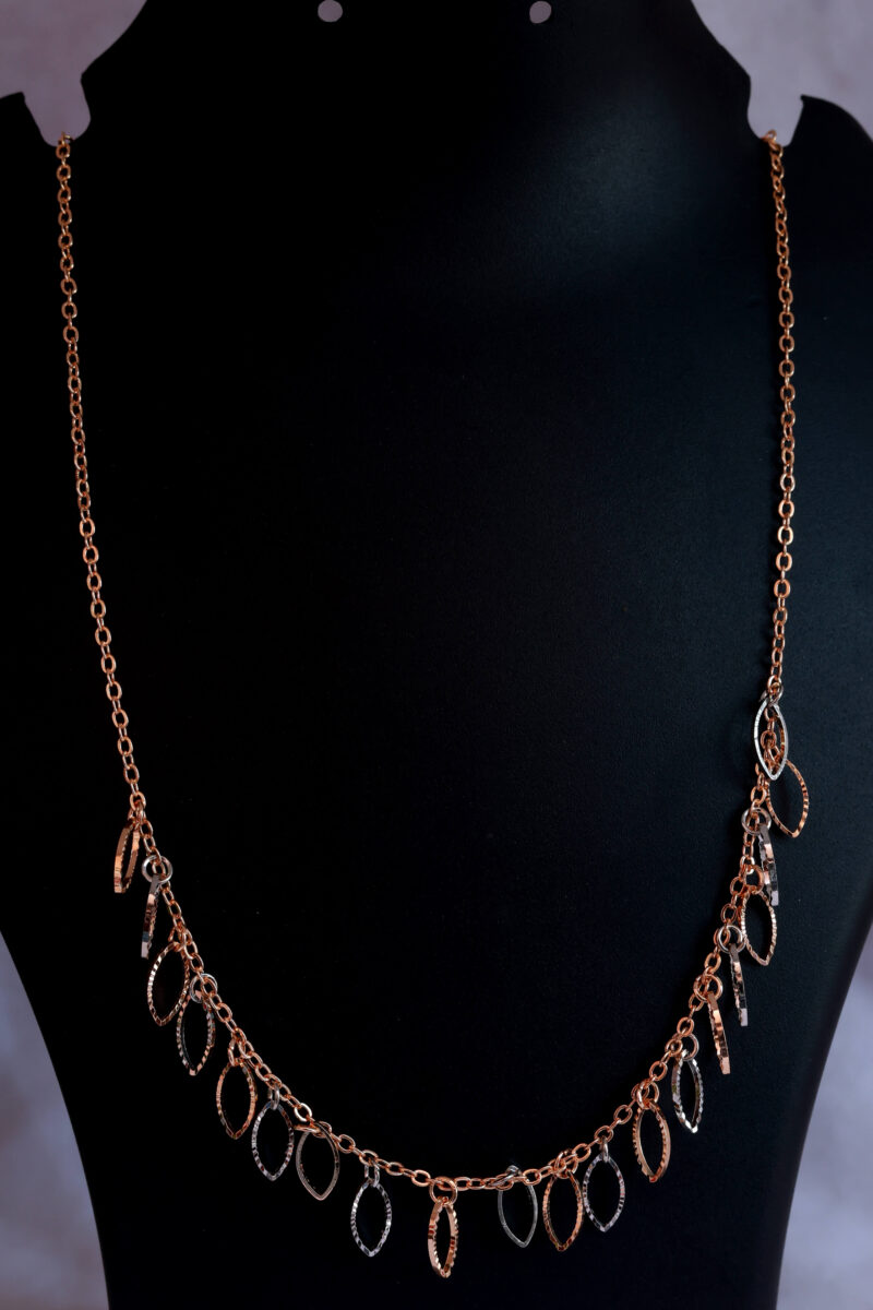 Rose Gold Tone Chain Necklace with Mixed-Finish Leaflet Dangles - Image 2