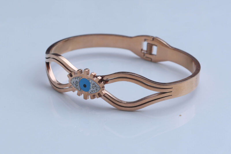 Rose Gold Wavy Evil Eye Bangle - Image 2