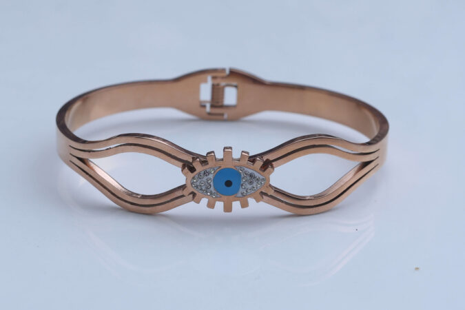 Rose Gold Wavy Evil Eye Bangle