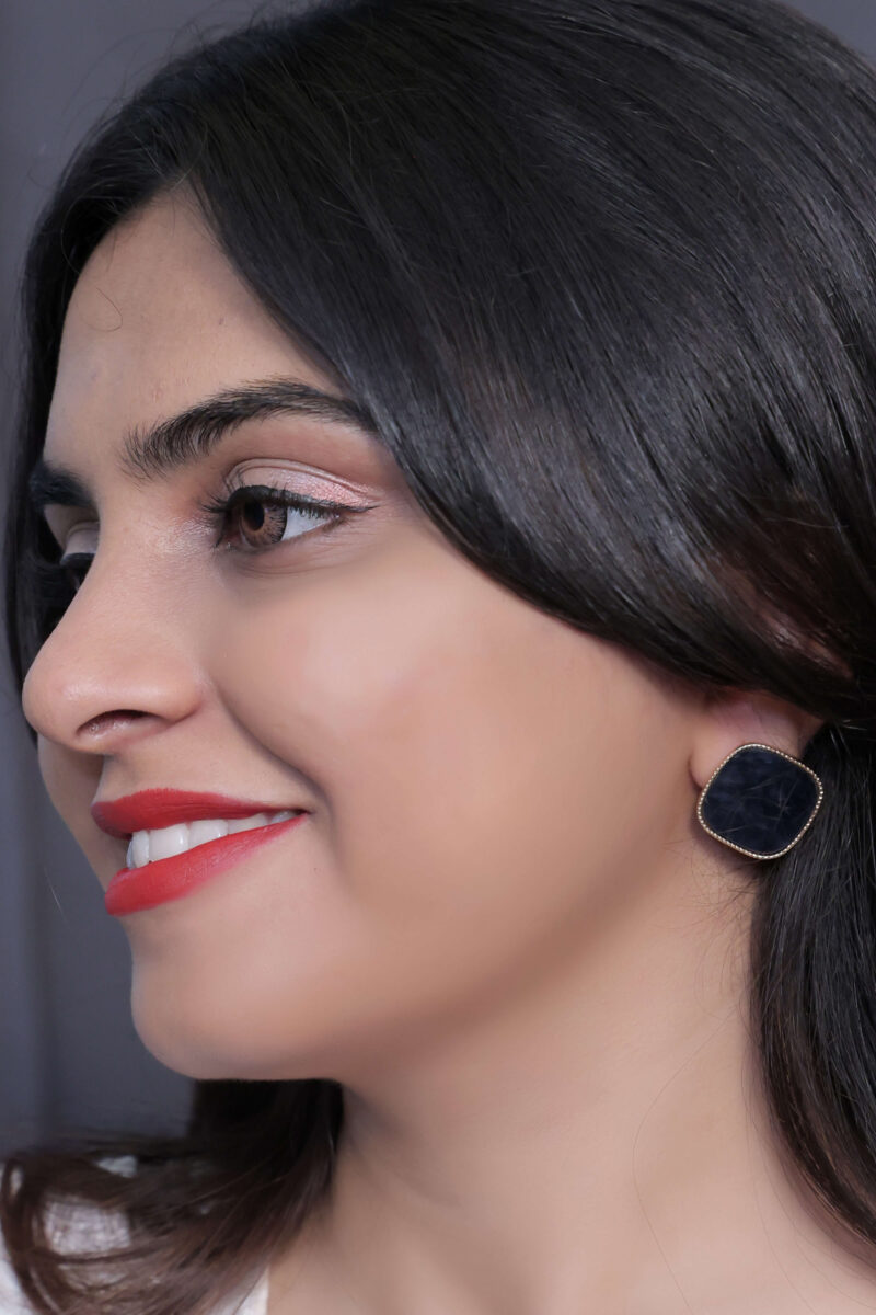 Stone Square Stud Earrings - Image 2