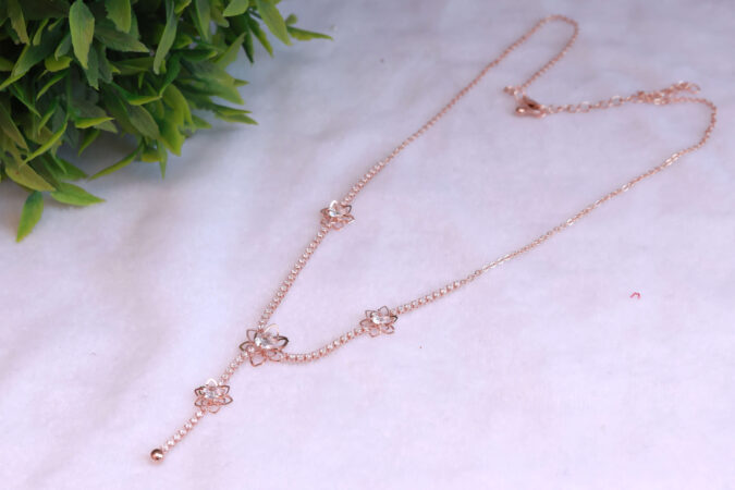 Sparkling Rose Gold Tone Floral Y-Drop Necklace