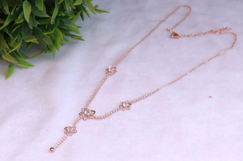 Sparkling Rose Gold Tone Floral Y-Drop Necklace