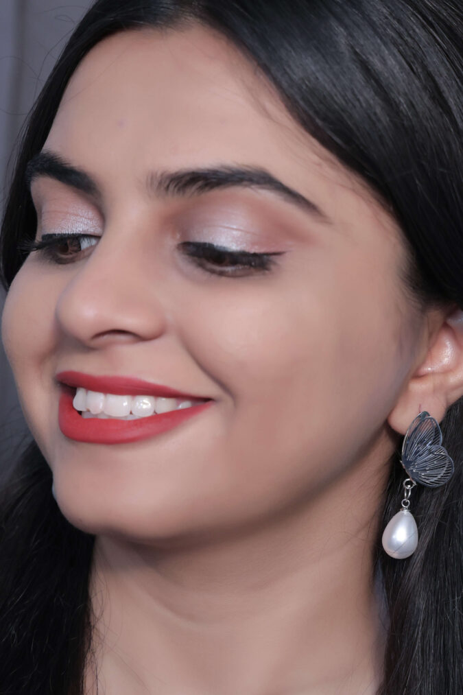 Silver Butterfly and Pearl Drop Earring
