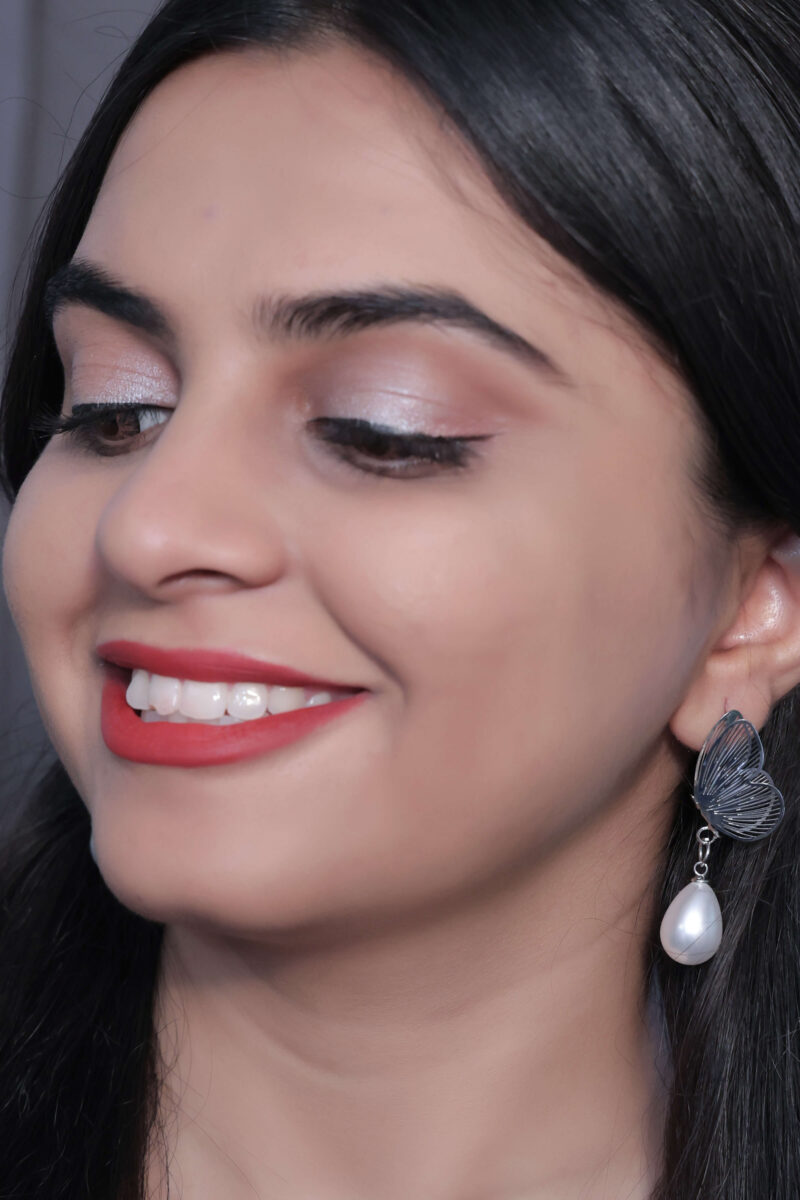 Silver Butterfly and Pearl Drop Earring