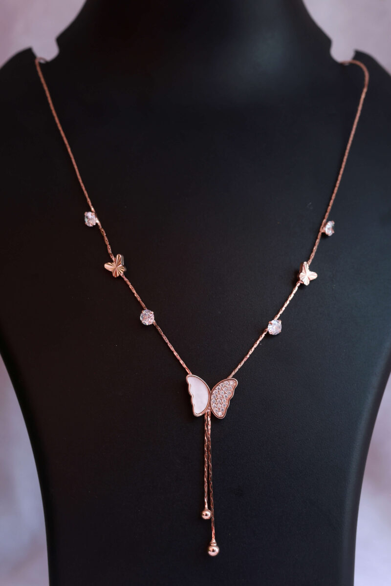 Rose Gold Tone Floral Cluster Y-Drop Necklace - Image 2