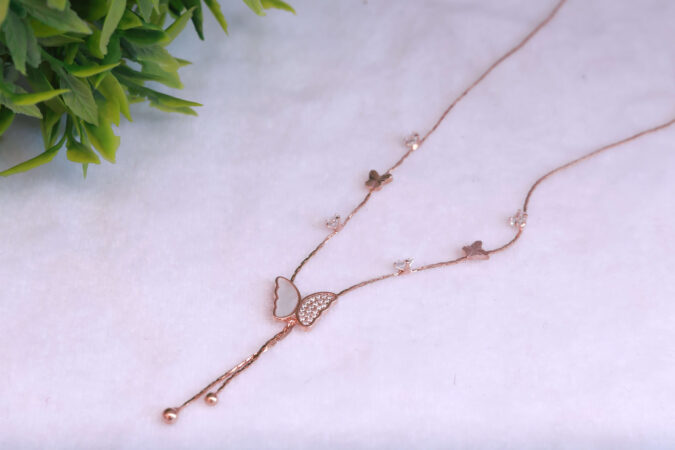 Rose Gold Tone Floral Cluster Y-Drop Necklace