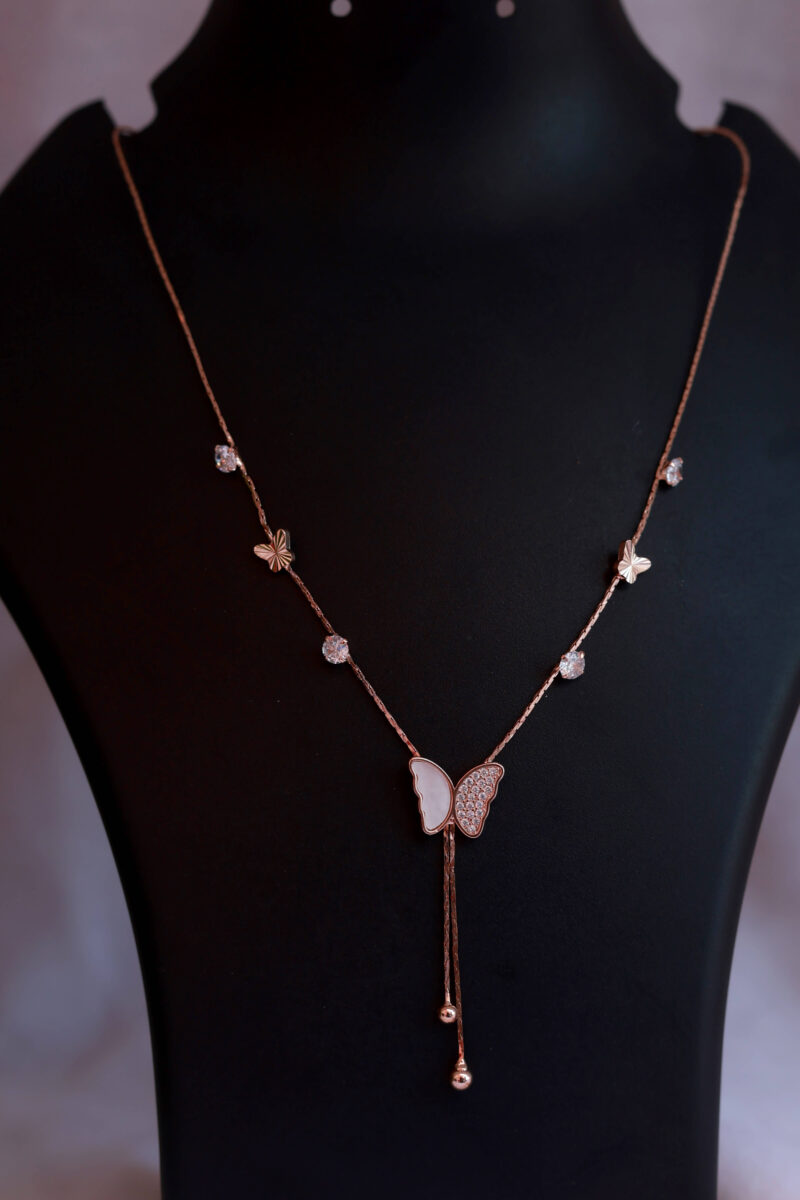Rose Gold Tone Floral Cluster Y-Drop Necklace - Image 3