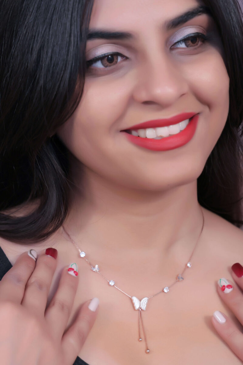 Rose Gold Tone Floral Cluster Y-Drop Necklace - Image 4