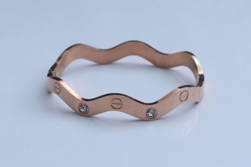 Wavy Rose Gold Screw and Crystal Bangle - Image 2