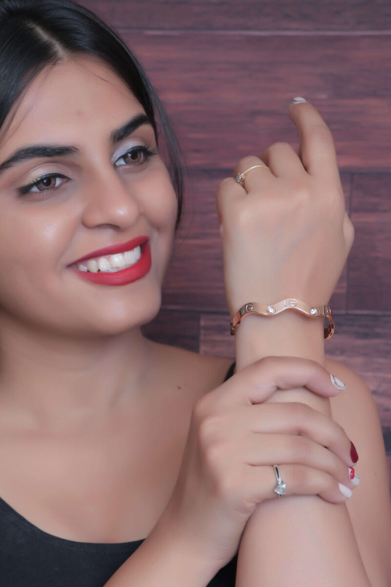 Wavy Rose Gold Screw and Crystal Bangle - Image 3