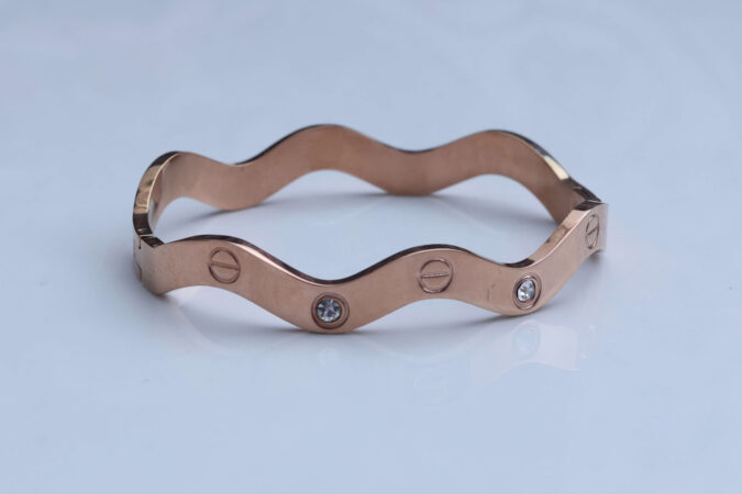 Wavy Rose Gold Screw and Crystal Bangle