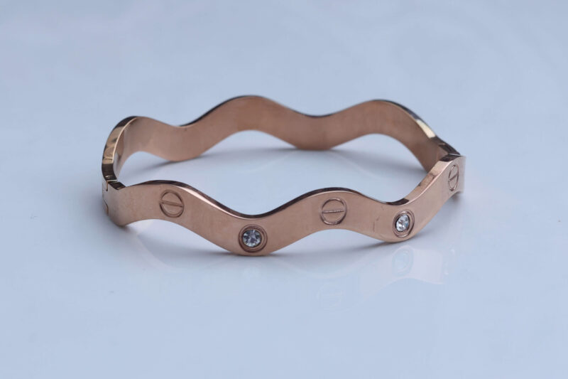 Wavy Rose Gold Screw and Crystal Bangle